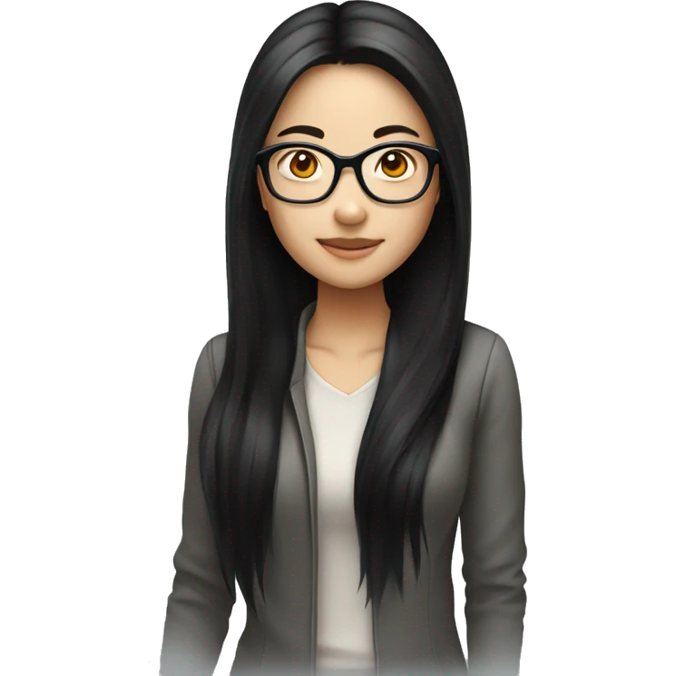 female, asian long black hair, eyeglass emoji