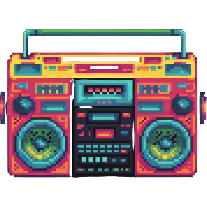 boombox with 1980s vibe, bright colors emoji