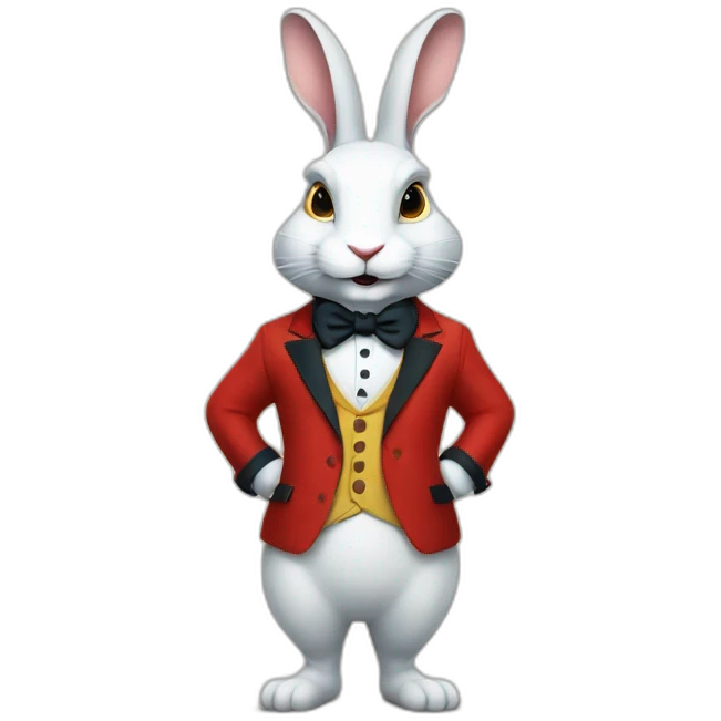 The White Rabbit from Alice in Wonderland. He has round glasses and has a red blazer  emoji