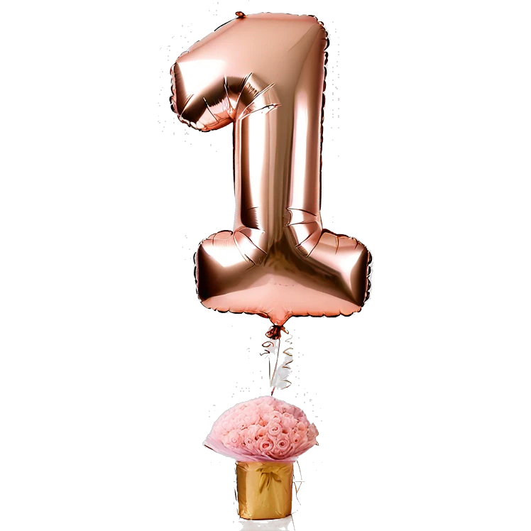 first birthday rose gold number ONE foil balloon  emoji