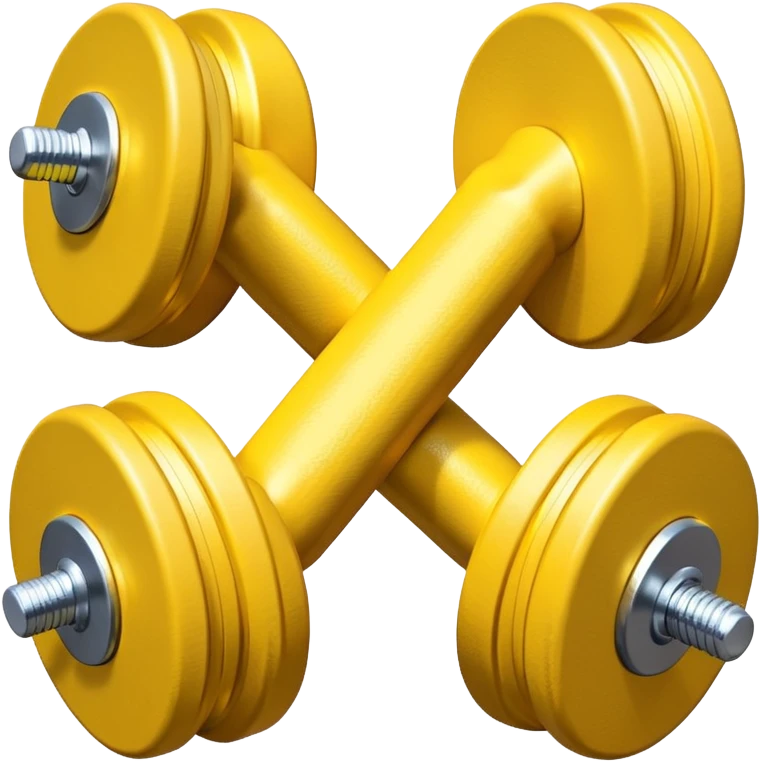 Generate a high-quality image of two generic yellow dumbbells stacked in a cross shape on a plain white background, realistic shading and lighting, no logos or brand markings, high-resolution.
 emoji