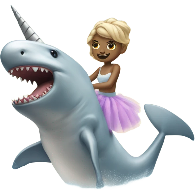 A unicorn riding a shark while wearing a tutu  emoji