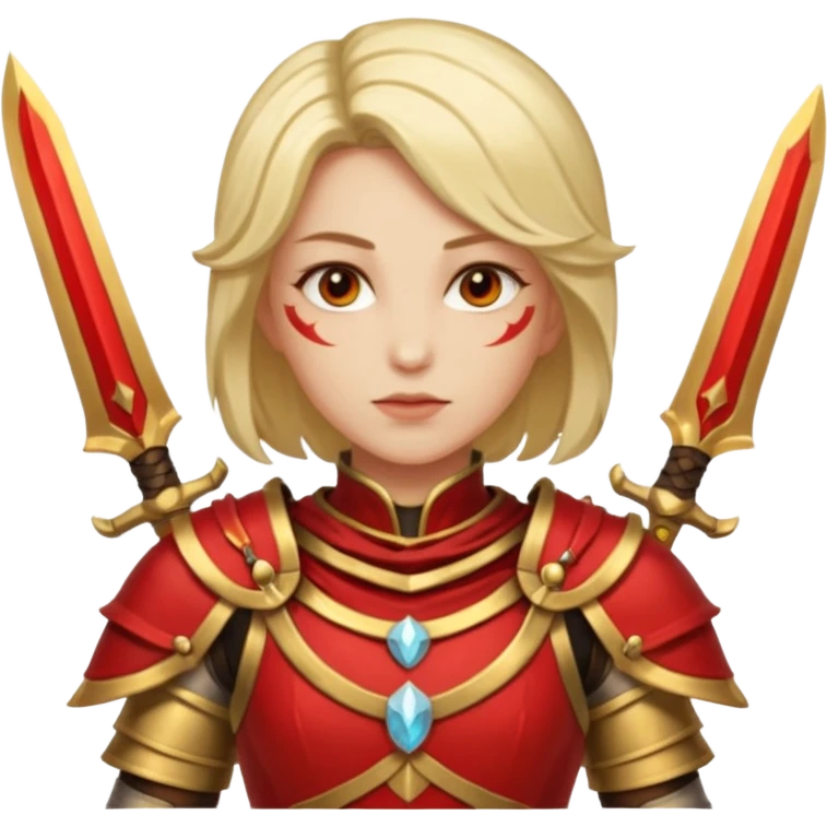 Ember Baroness + gold-red cuirass + twin blades. negative : characters emoji