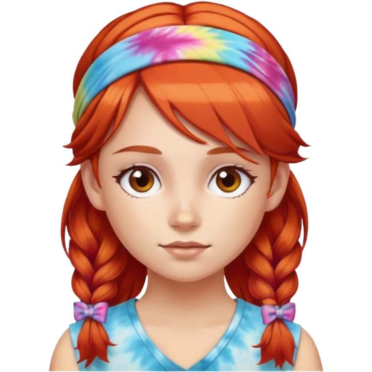 Red head girl wearing tie dye headband  emoji