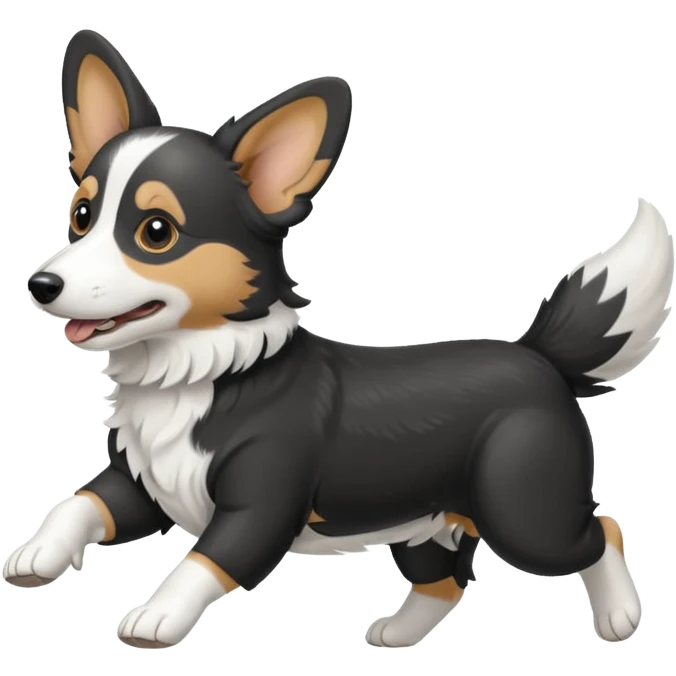 Black and white realistic cardigan welsh corgi running with its tail streaming out behind it emoji