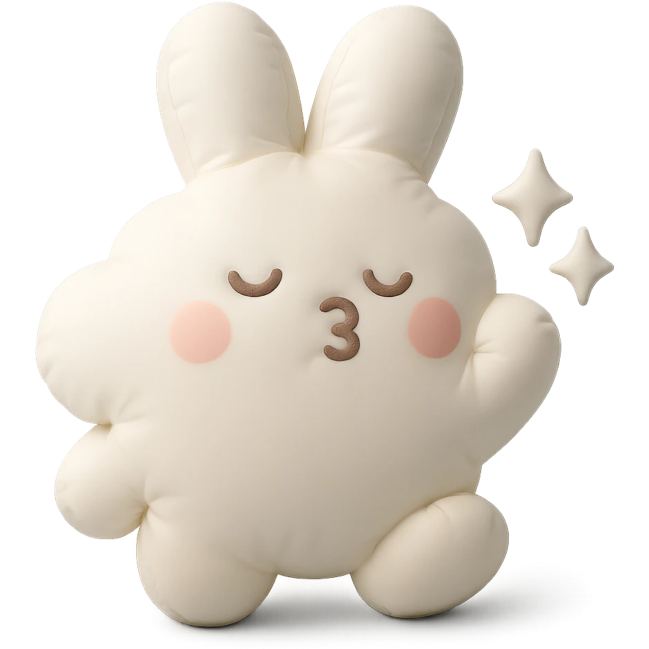 cloud bunny blowing a kiss with sparkles, cushion style emoji
