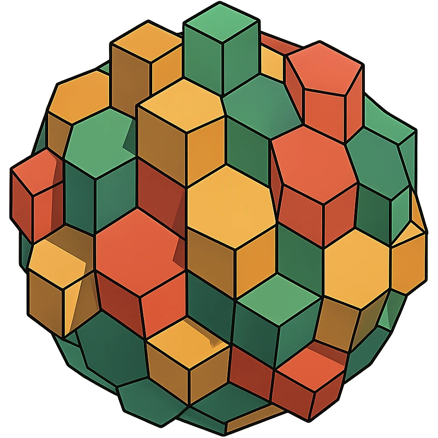 a sphere made of hexagons, transparent wireframe, the hexagons are extruded to random heights all over the surface of the sphere emoji