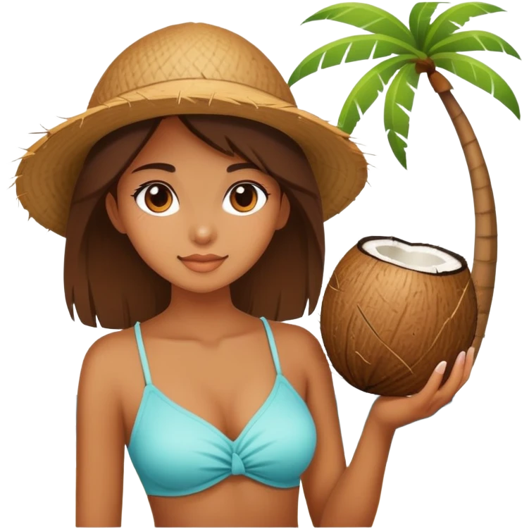 beautiful girl on the beach with coconut  emoji