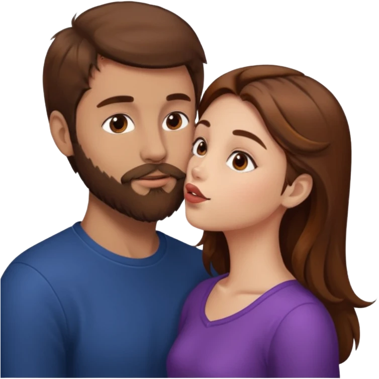 Man with brown hair and a beard kissing a girl with brown hair emoji