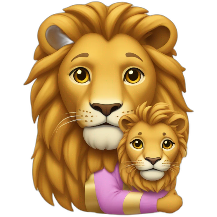 Un lionne avec son enfant sur son dos emoji