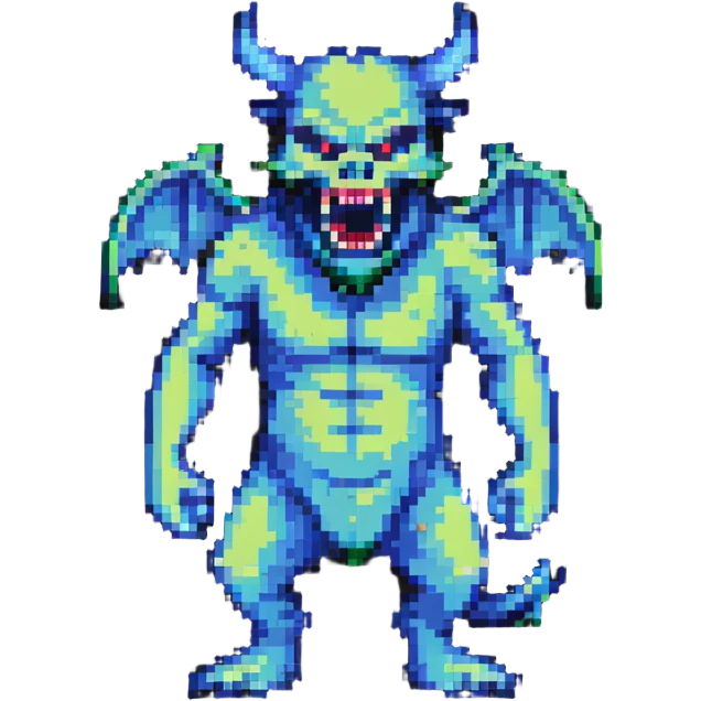 pixel art شیطان, cartoonish demon with tail and fangs, standing pose emoji