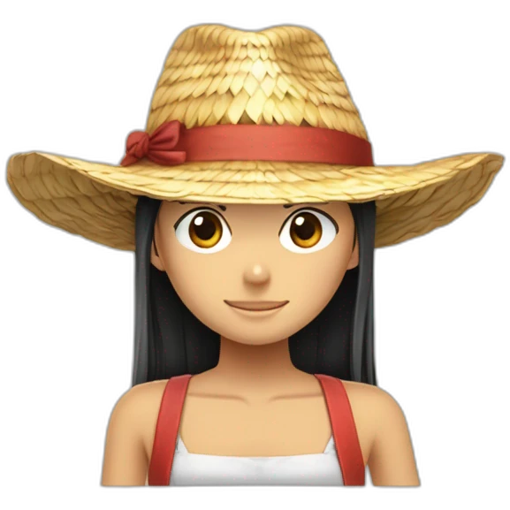 Tête de Luffy en fille avec des cheveux longs et son chapeau de paille emoji