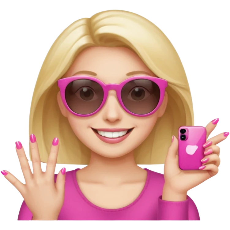 Smiley face with pink nails and sunglasses emoji