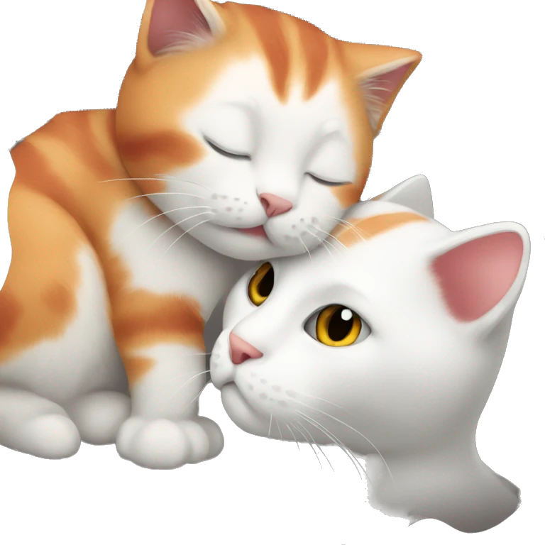 A big red cat kisses a small white-red-gray cat emoji