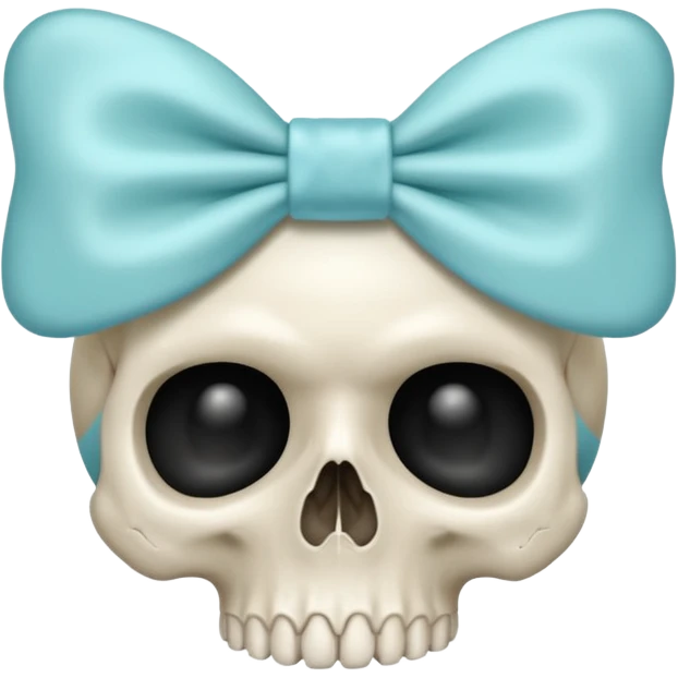 skull wearing a small light aqua blue bow emoji