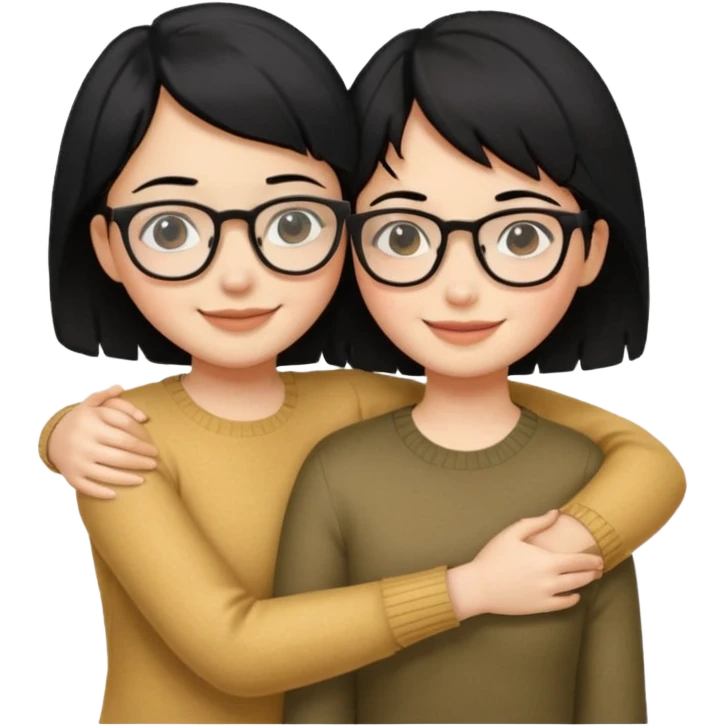 a gif of two wheat skinned girls with black hair, one with glasses hugging each other. the one with glasses is on the left and her right arm is around the one on the right. the right girl has short hair emoji