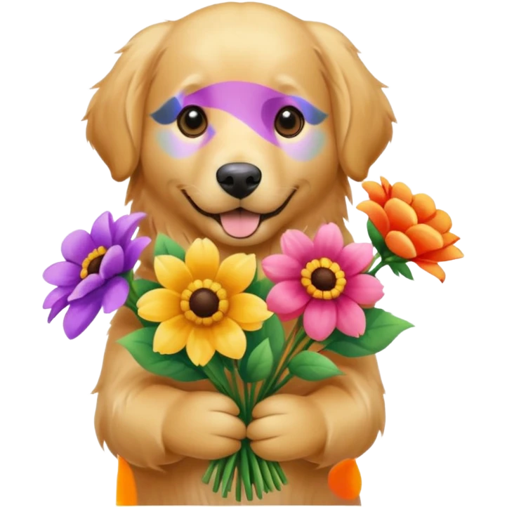 dog holding flowers emoji