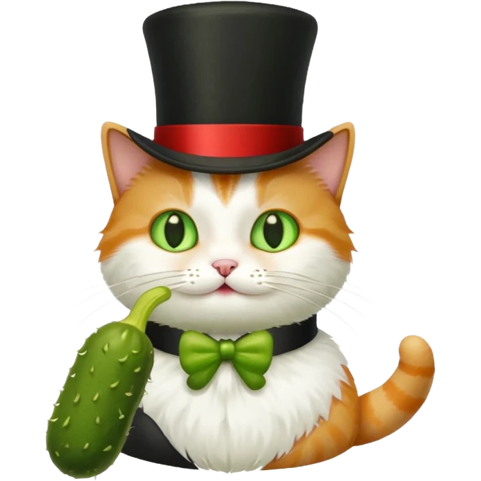 cat with a top hat eating a pickle  emoji