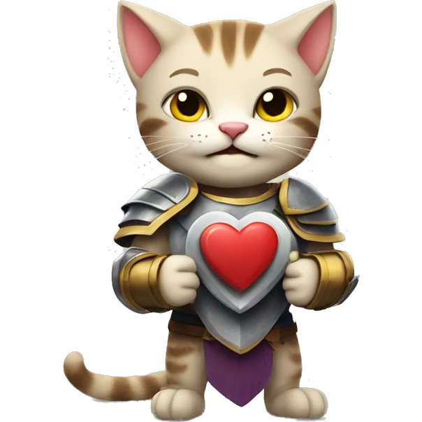 Cat gladiator holding a heart happy emoji