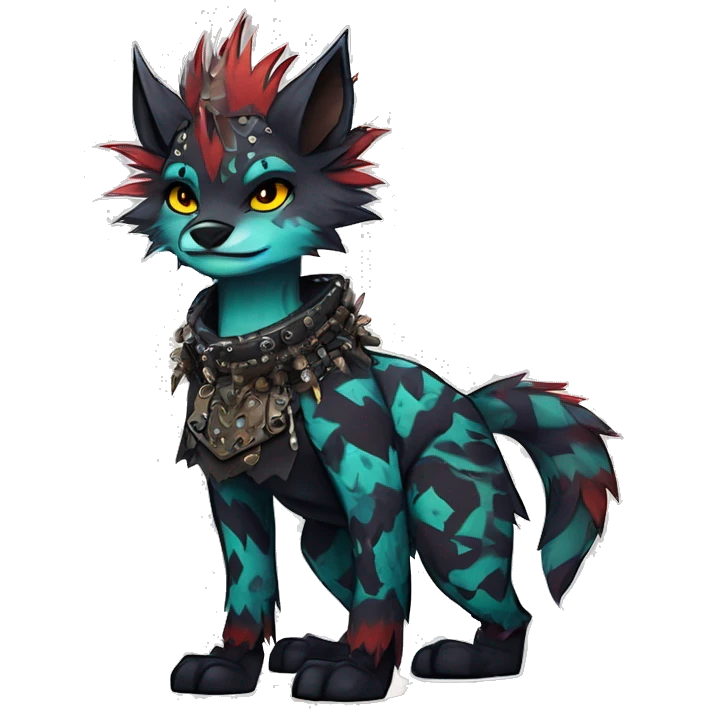 cool edgy animal fursona creature by griffsnuff & LiLaiRa & Falvie with badass colors and patterns and a spiked collar full body emoji