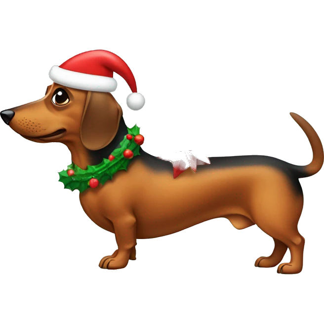 Wiener dog in a Christmas outfit emoji