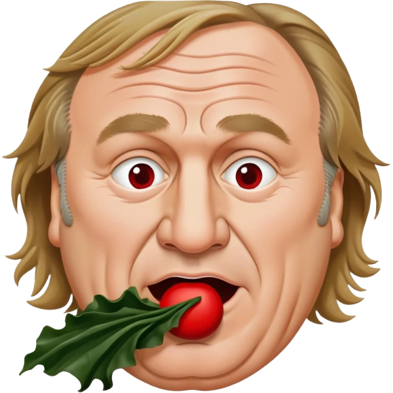 Gérard Depardieu with red nose eating seaweed emoji