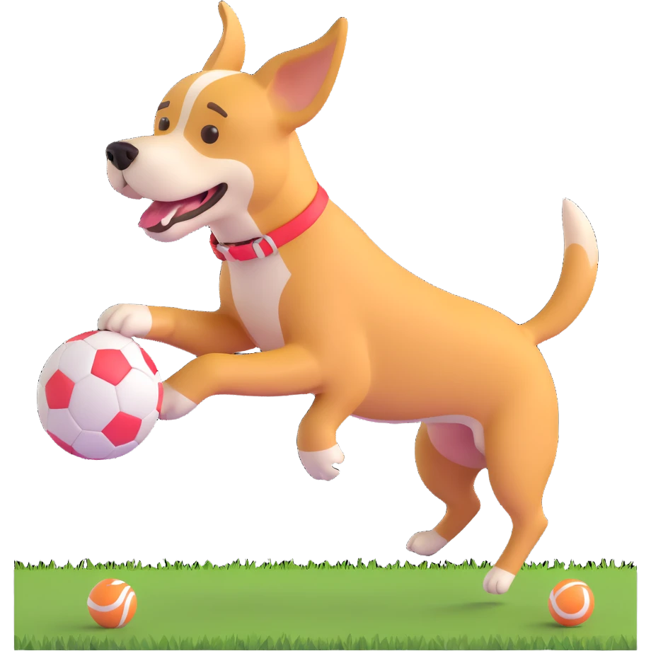 dog chasing ball in forrest, close up pose emoji