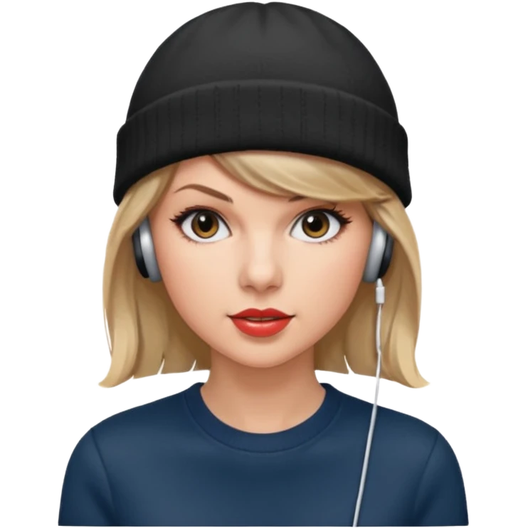 taylor swift wearing beanie, wearing wired earphones emoji