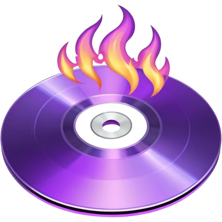 A minimalist CD disc with a subtle fire design, purple flames emoji