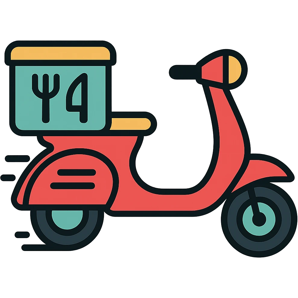 Add a wind effect to the food delivery bike, keep the color outline icon style, no background. emoji