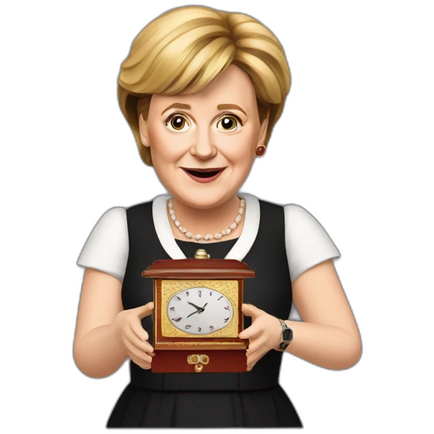 Angela Merkel with a music box in her hand emoji