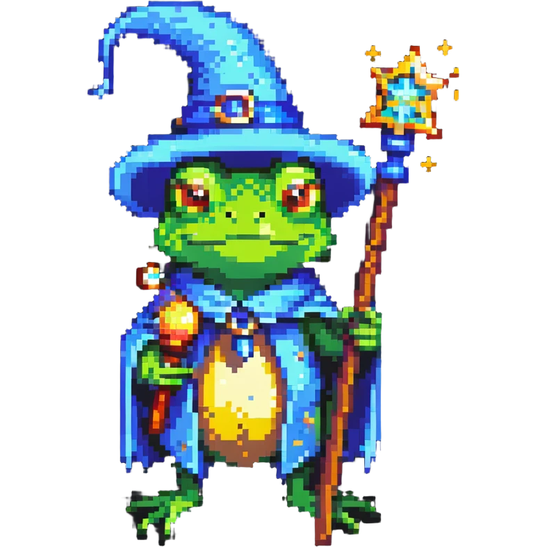 wizard frog holding a magic staff emoji