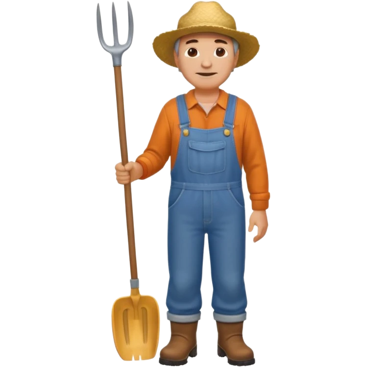 Farmer with Straw Hat
A middle-aged farmer wearing overalls and boots, holding a pitchfork or a bundle of hay. emoji