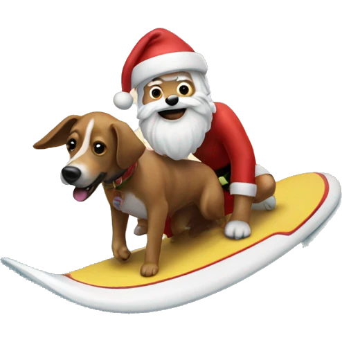 Santa surfing with dog emoji