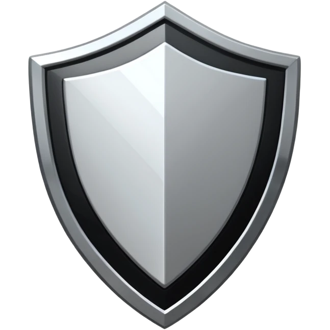 Metallic shield emoji, black and white reflective metal, simple geometric design, flat futuristic style
 emoji