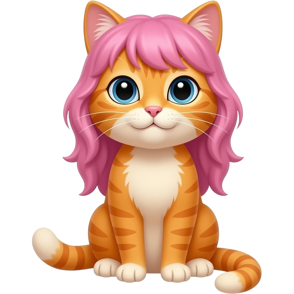 orange  cat with pink hairs sitting pose front view emoji