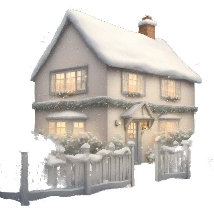 Shabby chic style English Christmas cottage with snow emoji