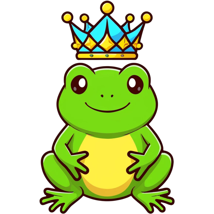 cartoon frog king with a crown and magical aura emoji