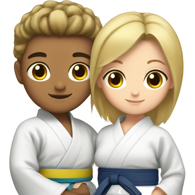 Brunette boy with blonde girl in kimono judo emoji