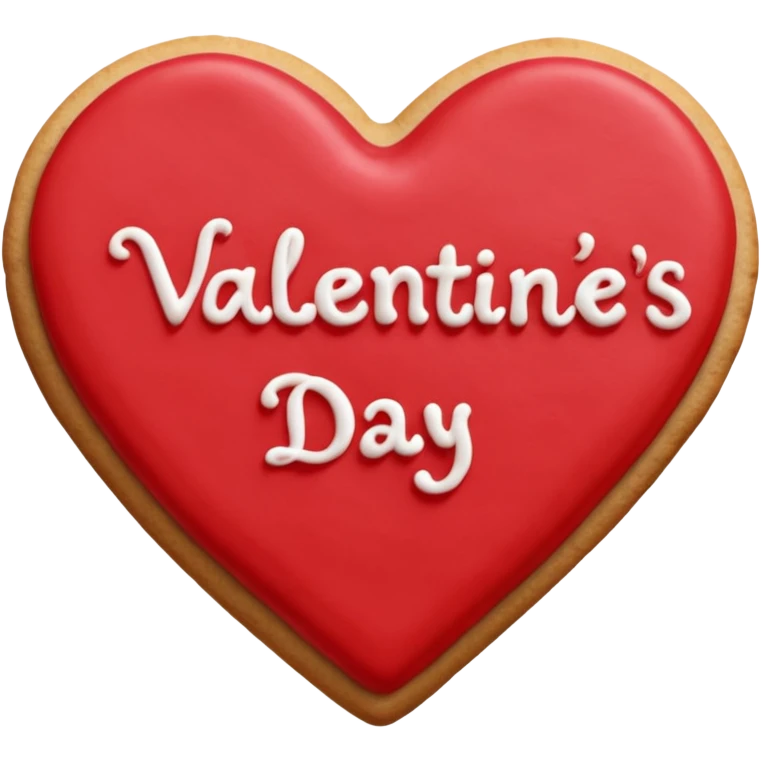 Heart-shaped cookie with smooth red icing, write 'Valentine's day' on top of the red icing in white icing emoji