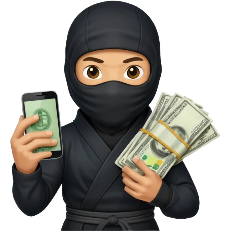 Ninja holding phone and money emoji