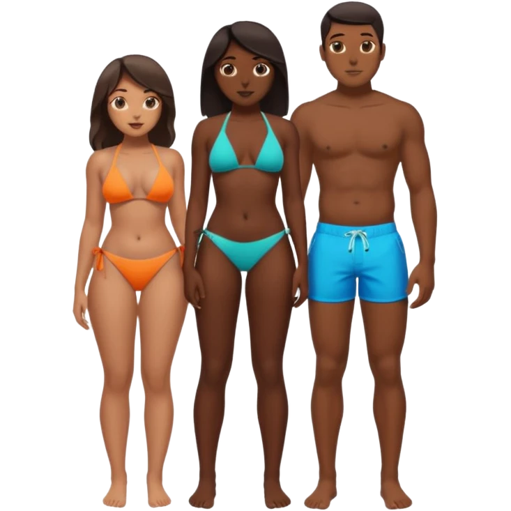 a slim thick black girl with a big butt wearing a bikini standing sideways with a dark skin sexy boy wearing bottom and shows his dick emoji