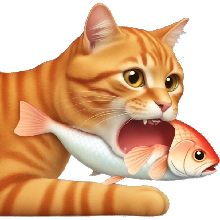 A red cat that eats a fish emoji