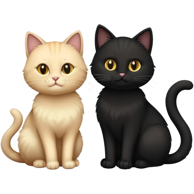 Two cats next to each other. A black one and a beige one emoji