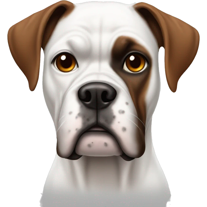 White boxer dog with one brown ear  emoji