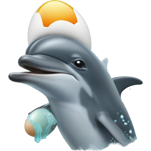a dolphin hatches an egg at sea world emoji