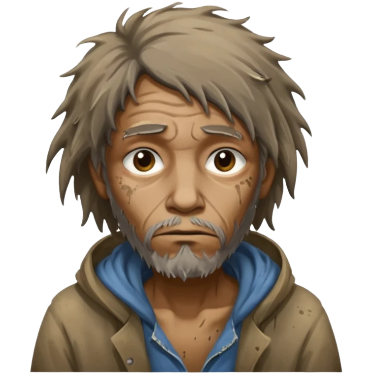 very dirty looking homeless person very very dirty and smelly looking face only, not old with stains everywhere and messy hair emoji