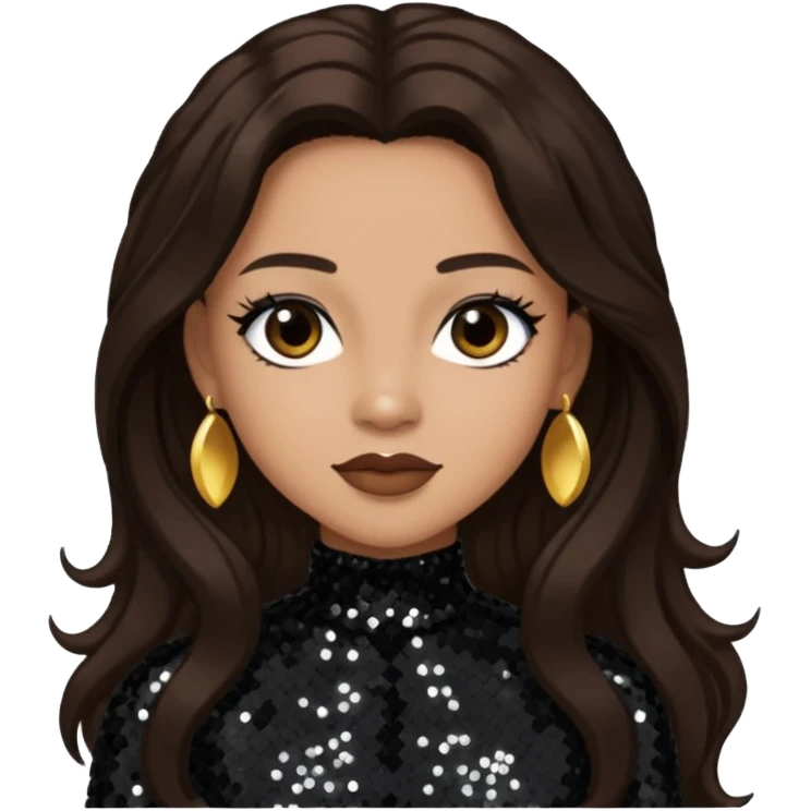 Vesta Williams, R&B Singer with long dark brown hair, black sequin outfit emoji