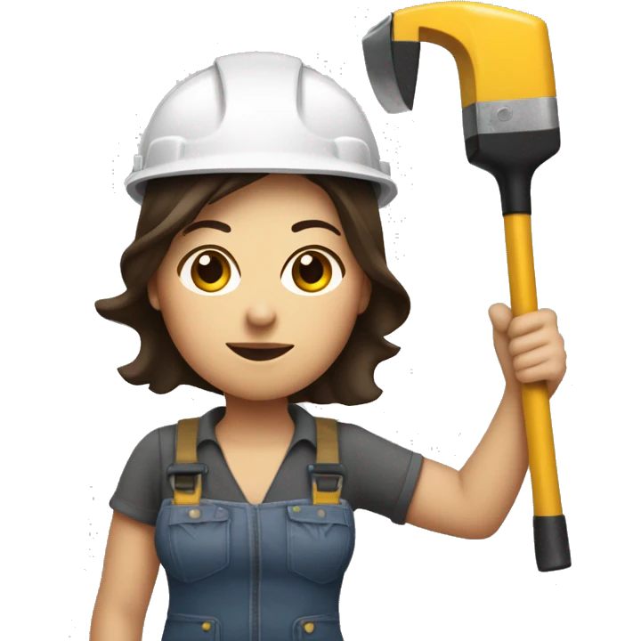 brunette woman with a construction helmet, an electric hammer in her hand and an iphone in the other hand  emoji