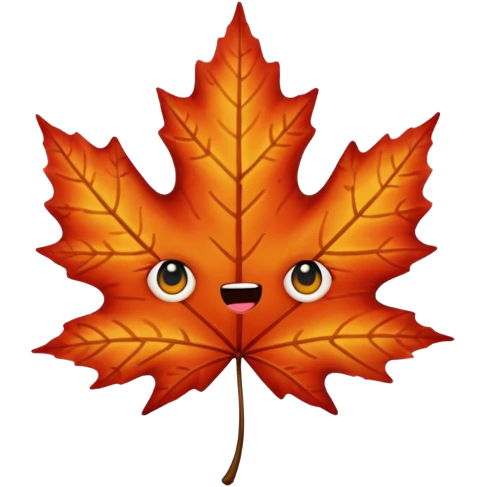 emoji, feuille d'érable couleur vermeille, deux yeux ronds noirs brillants emoji